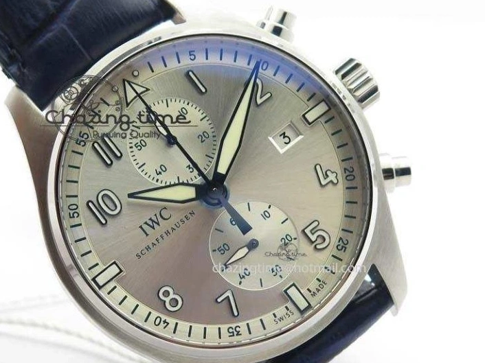 MIROTIME 0723 Pilot Chrono SS IW387809 ZF 1:1 Best Edition Silver Dial Blue Numbers On Blue Leather Strap A Lightweight 7263